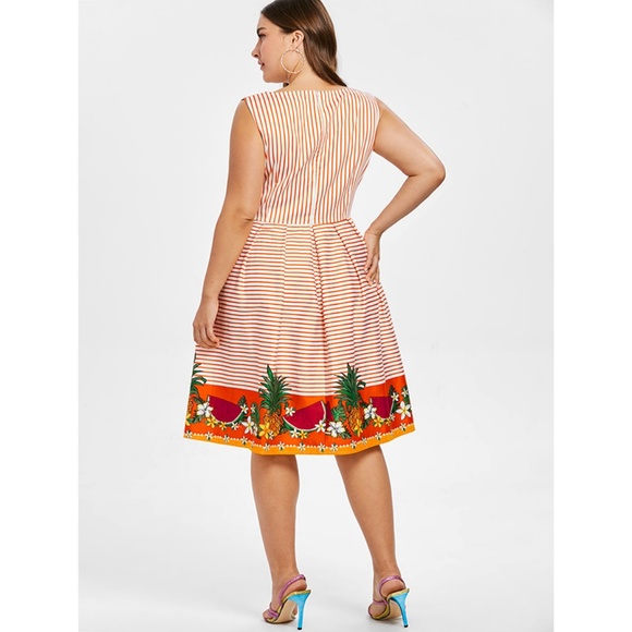 Plus Size Pineapple Watermelon Fit & Flare Dress - Picture 4 of 7